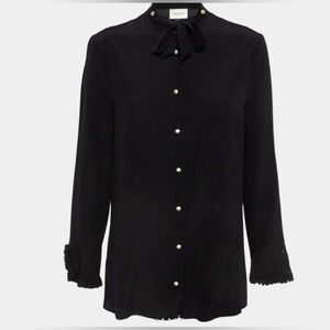GUCCI Black Silk GG Embellished Button blouse
